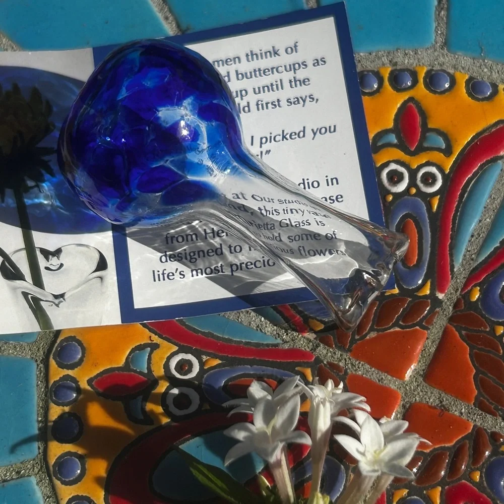 Blue Handblown Vase from Henriettata Glass with Heart shaped opening